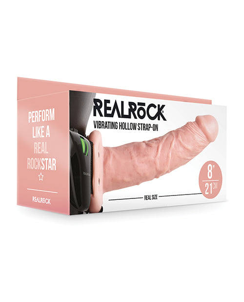 RealRock Strap On Vibrating Hollow 8 Inch Adjustable Waistband Realistic Dildo for Intimate Versatility
