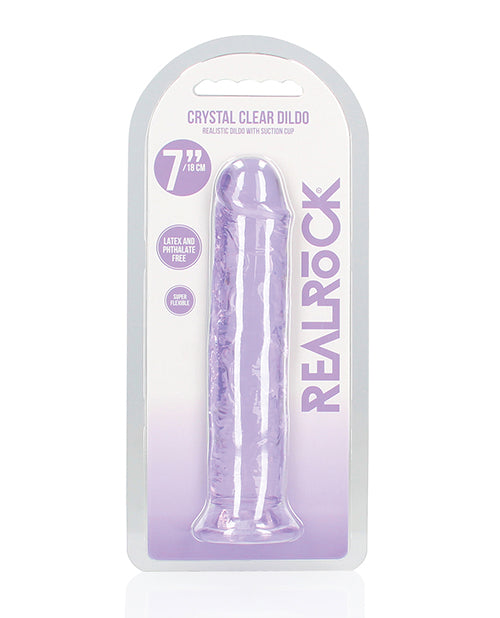 RealRock Dildo Crystal Clear 7-Inch Suction Cup Purple for Versatile Hands-Free Pleasure