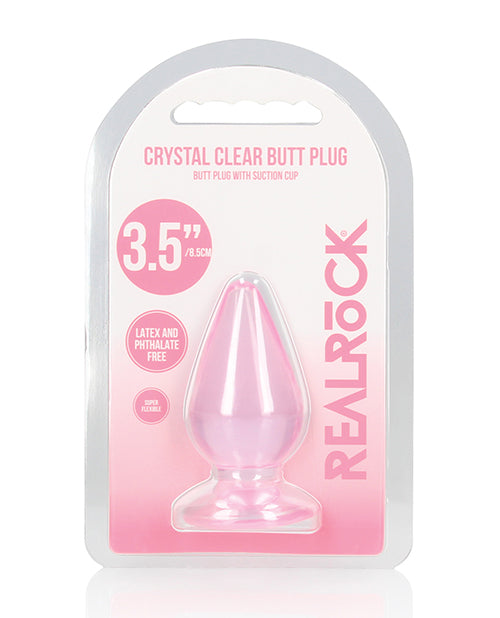 RealRock Anal Plug Crystal Clear Pink Suction Base Non-Porous for Safe Comfortable Anal Play