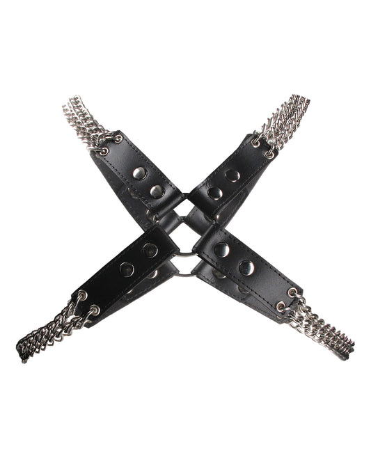 Ouch Uomo Bondage Harness Real Leather Adjustable Chain O-Rings for Fashion or BDSM Restraint Play