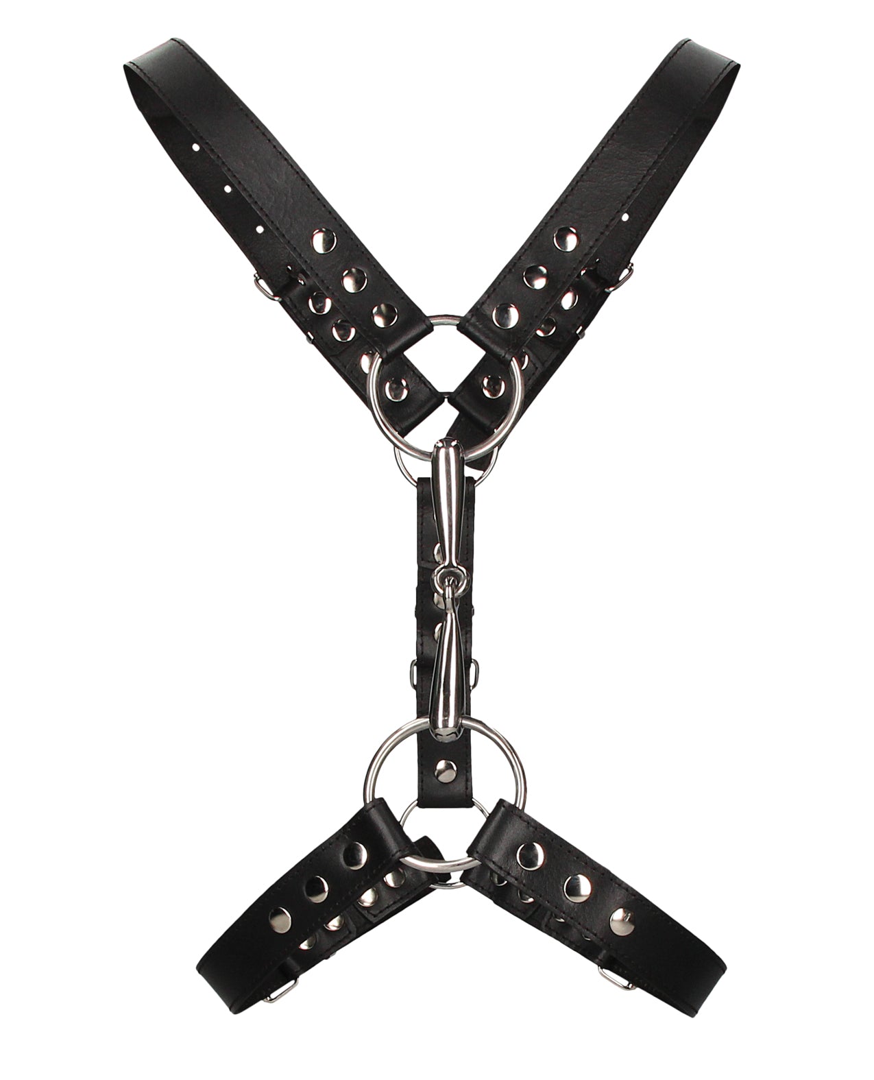 Ouch Uomo Bondage Harness Adjustable Black with Metal Bit and Studs for Secure BDSM Restraint