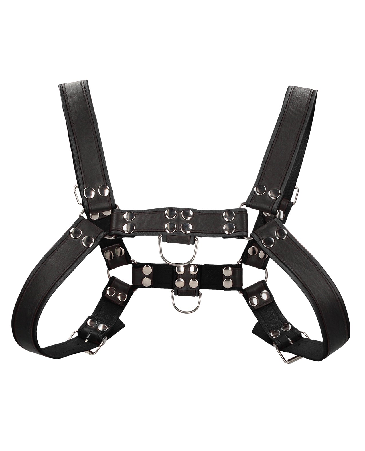 Ouch Uomo Bondage Harness Adjustable Leather Chest Harness with Stainless Steel O-Rings for BDSM Restraint Play