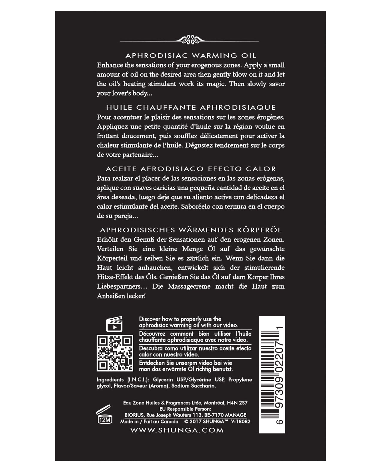 Shunga Vanilla Fetish Warming Massage Oil with Edible Formula
