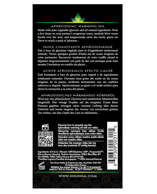 Shunga Organic Green Tea Warming Massage Oil – Edible and Vegan