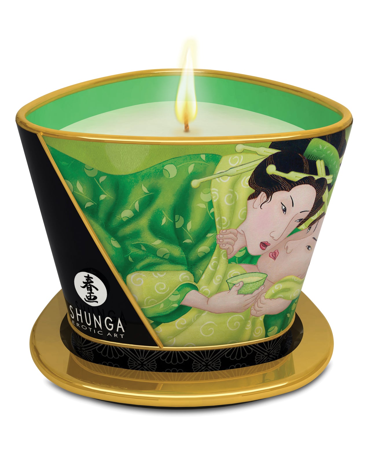 Shunga Massage Candle Soy-Based Ambiance Dual-Purpose Green Tea Scent for Relaxing Massage