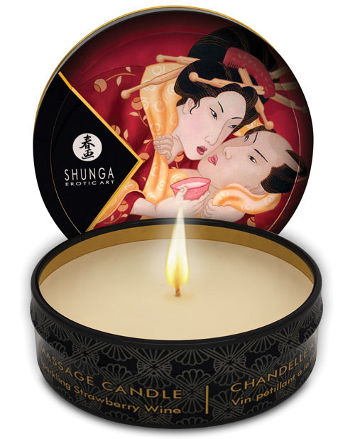 Shunga Soy Massage Candle Strawberry Wine Scent Moisturizing Natural Oils for Romantic Ambiance and Sensual Massage