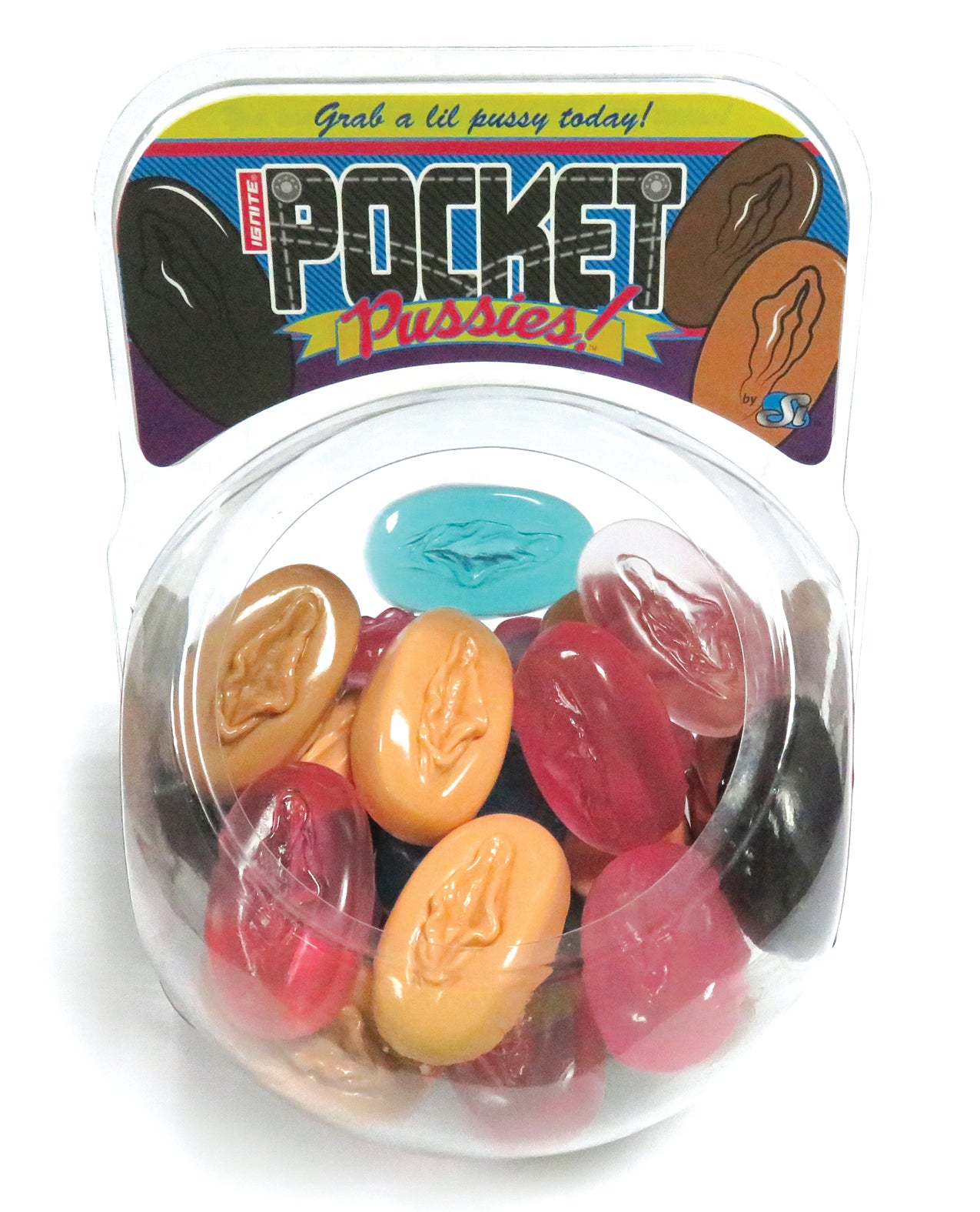 SI Novelties Pocket Pussies Display tub with 30 realistic strokers for discreet pleasure and easy retail display