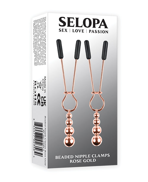 Selopa Bondage Nipple Clamps Rose Gold Design with Hanging Beads for Sensual Weighted Stimulation