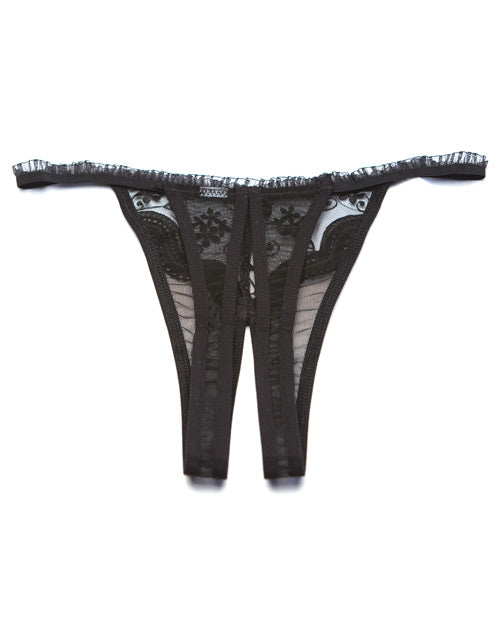 Scalloped Embroidery Crotchless Thong Panty in Black – One Size