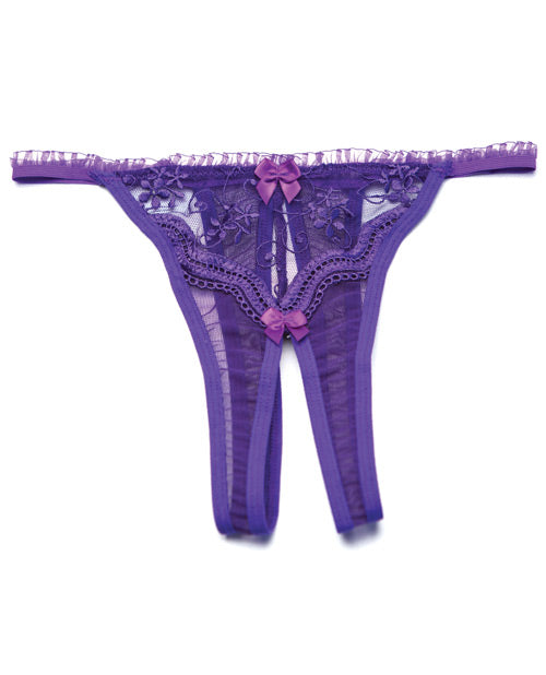 Shirley Of Hollywood lingerie Scalloped Embroidery Crotchless Thong Panty purple for seductive comfort