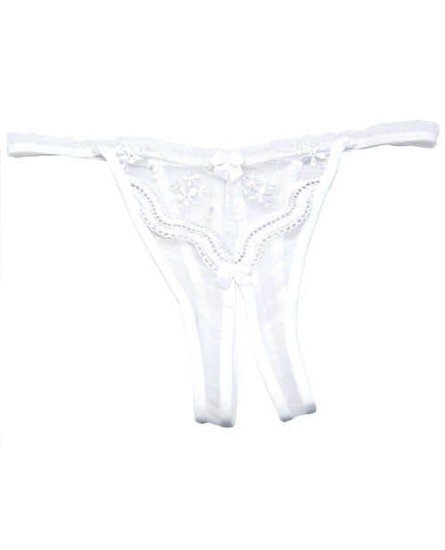 Shirley Of Hollywood Lingerie Scalloped Embroidery Crotchless Thong Panty White for Sensual and Elegant Lingerie Wear