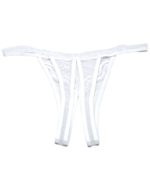 Scalloped Embroidery Crotchless Thong Panty in White – One Size Lingerie by Shirley of Hollywood
