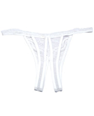 Scalloped Embroidery Crotchless Thong Panty in White – One Size Lingerie by Shirley of Hollywood
