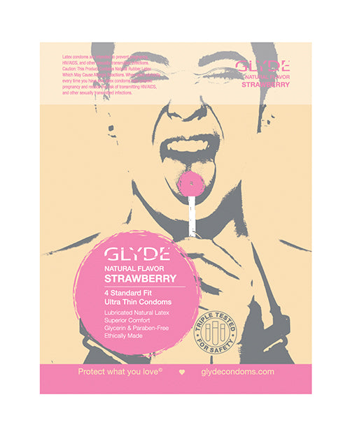 Glyde Condoms Organic Strawberry Flavor Ultra-Thin Vegan Friendly for Enhanced Sensation and Safe Intimacy