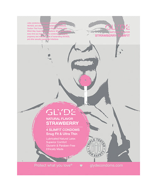 Glyde Condoms Slimfit Organic Strawberry Flavor Ultra-Thin Vegan for Secure, Enhanced Sensation