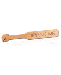 Spartacus bondage paddle Zelkova wood with Spank Me cutout for enhanced sensation play