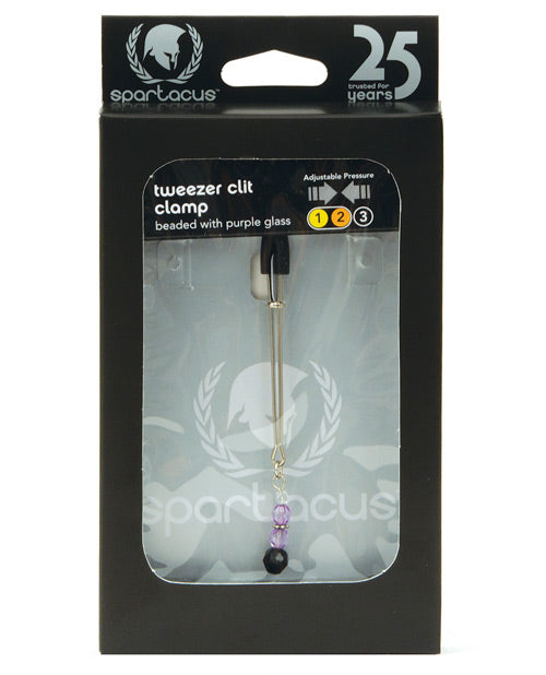 Spartacus Clit Clamp Adjustable Tweezer Style with Purple Beads for Enhanced Sensation and Visual Appeal