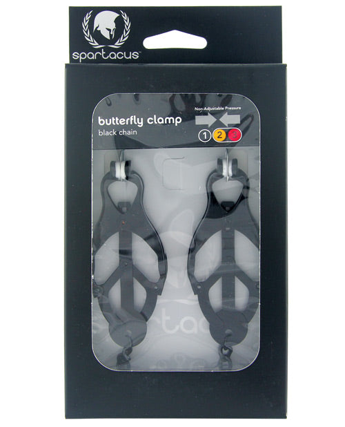 Spartacus Bondage Nipple Clamps Black Butterfly Design with Chain for Intense Nipple Play Sensation