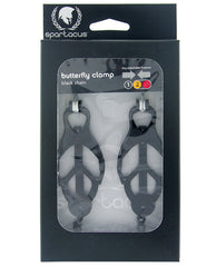 Spartacus Bondage Nipple Clamps Black Butterfly Design with Chain for Intense Nipple Play Sensation