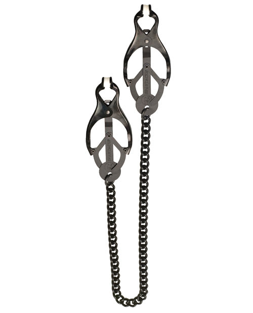 Spartacus Black Butterfly Style Nipple Clamps with Chain for Intense Sensation