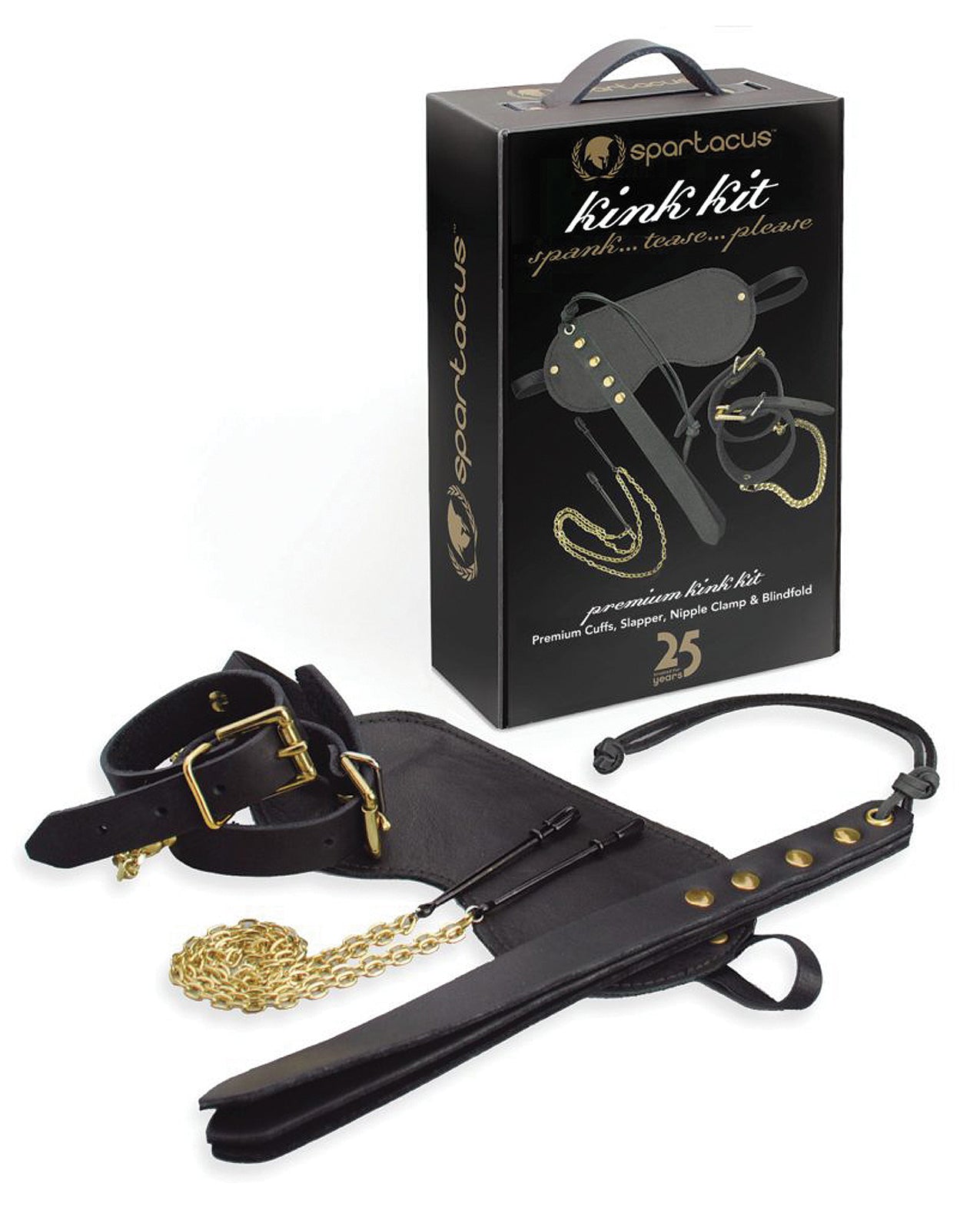 Spartacus Bondage Blindfolds & Restraints Leather Cuffs and Adjustable Blindfold Kit with Brass Accents for BDSM Play