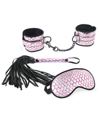 Spartacus Bondage Blindfolds & Restraints Pink Faux Leather Wrist Restraints, Blindfold, and Flogger for Couple Bondage Play