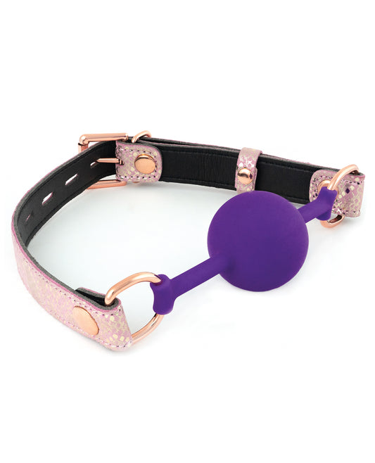 Spartacus Bondage Ball Gag Pink Snakeskin Leather Silicone Microfiber Lining for Comfortable Restraint Play