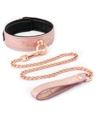 Spartacus Bondage Collar and Leash Pink Snake Print with Rose Gold Hardware for Secure Restraint Play