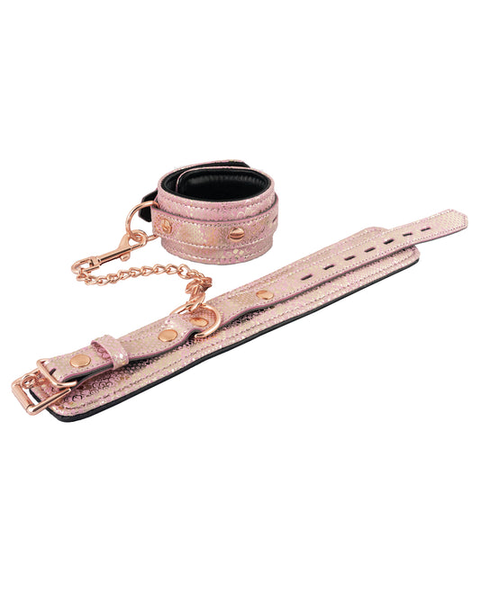 Spartacus bondage ankle restraints with pink snakeskin print and microfiber lining for secure, comfortable restraint play