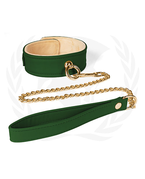 Spartacus Bondage Collar Plush Lined Adjustable Chained Leash in Green for Comfortable Secure Restraint