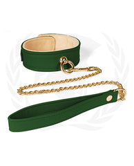 Spartacus Bondage Collar Plush Lined Adjustable Chained Leash in Green for Comfortable Secure Restraint