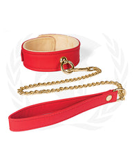 Spartacus Bondage Collar Plush Lined PU with Metal Chained Leash for Comfortable Restraint Play