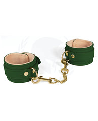 Spartacus Bondage Restraints PU Wrist Cuffs with Plush Lining in Green for Comfortable Secure Play