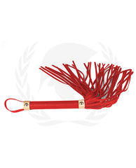 Spartacus Bondage Whip Red PU Gold Accented Handle and Wrist Strap for Sensory Play and Secure Control