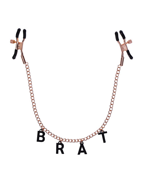 Brat Nipple Clamps Adjustable Rose Gold Chains Rubber Tips for Sensation Play and Bondage