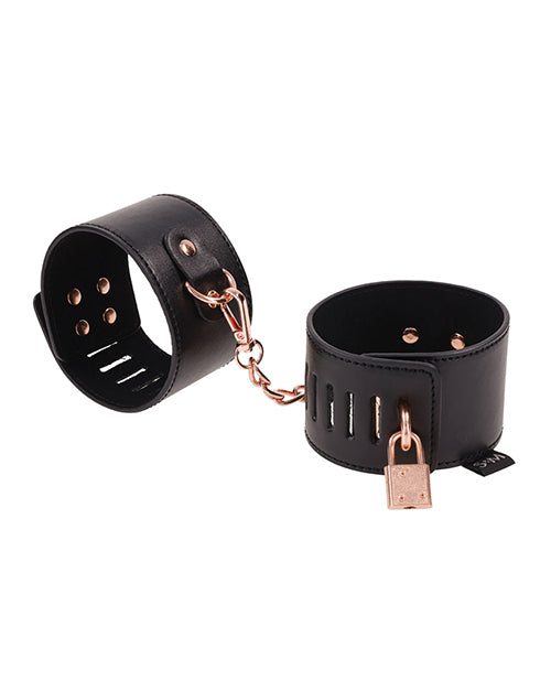 Brat Bondage Restraints Vegan Leather Locking Cuffs Rose Gold Accent for Secure Roleplay