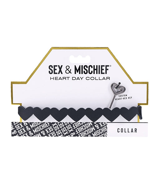 Sex and Mischief Bondage Collar with Faux Leather Locking Heart Design for Romantic Restraint Accessory