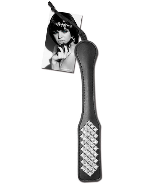 Sex and Mischief Bondage Paddle Dual-sided Vinyl with Nickel-Free Studs for Versatile Sensation Play