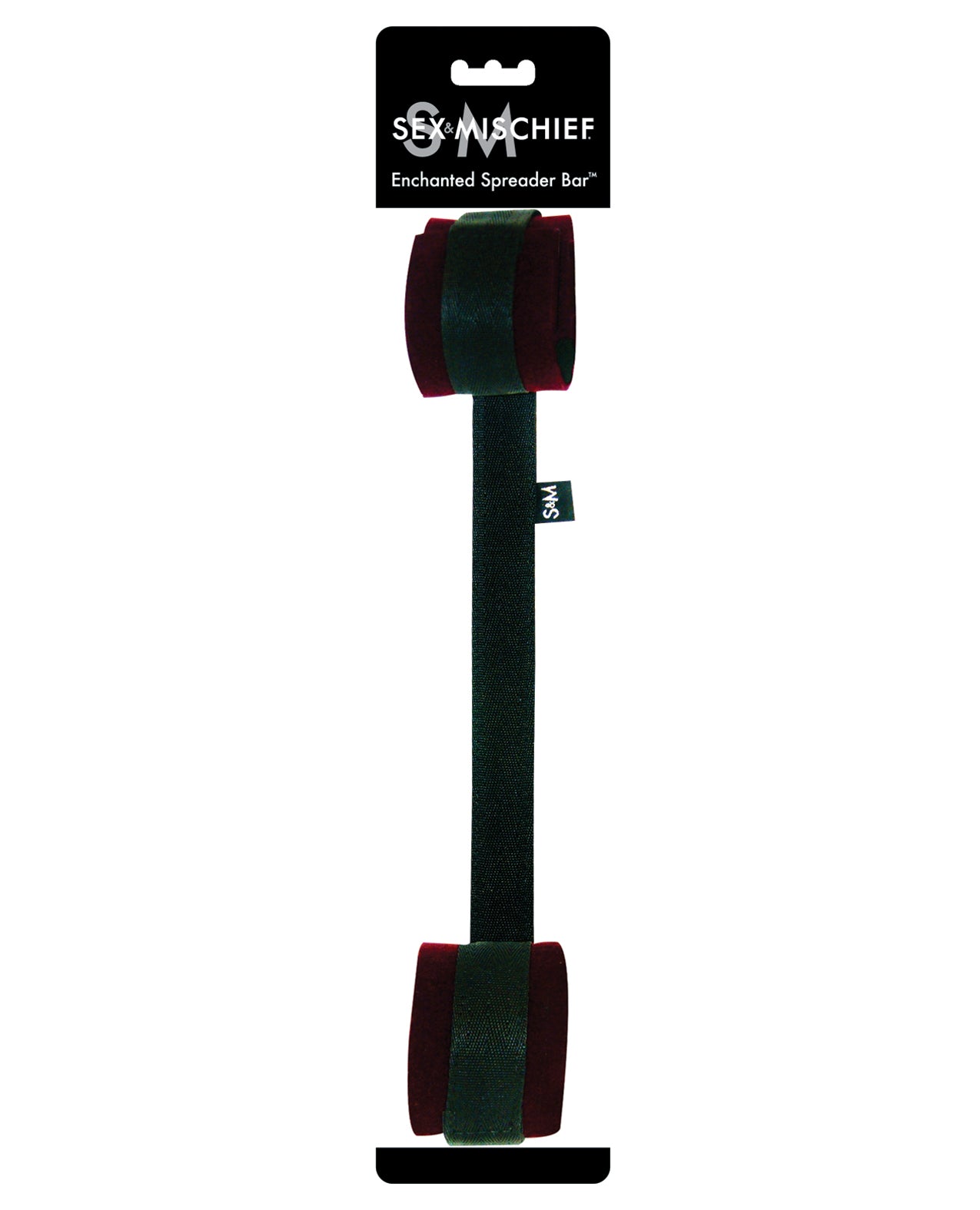 Sex and Mischief Bondage Restraint Spreader Bar with Adjustable Burgundy Cuffs for Bondage Play