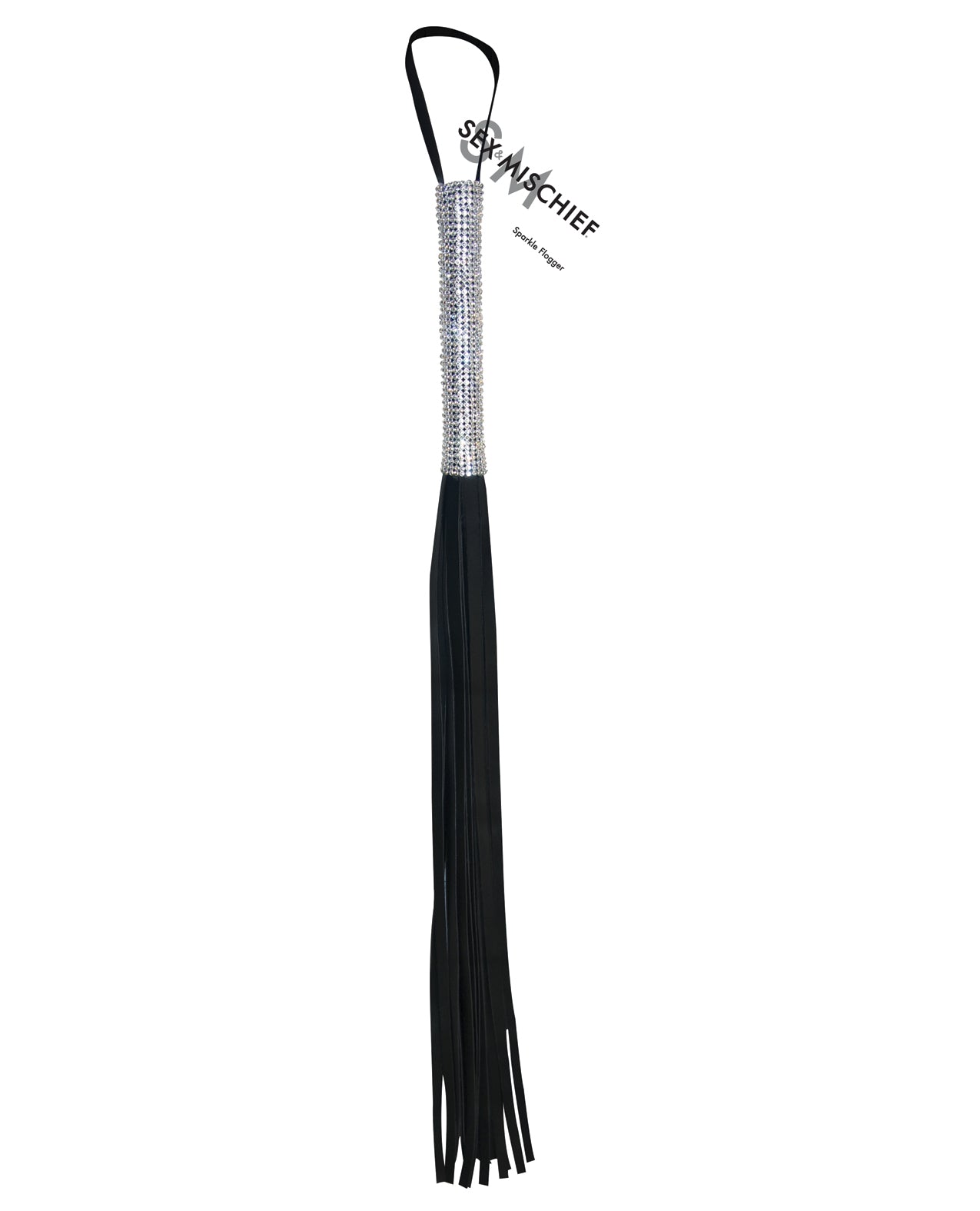 Sex and Mischief Bondage Flogger Vegan Leather Sparkling Handle Sensory Play for Impact and Restraint