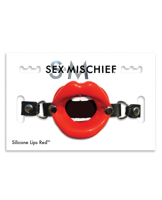Sex and Mischief Bondage Restraint Silicone Lips mouth gag adjustable vegan leather strap for playful roleplay