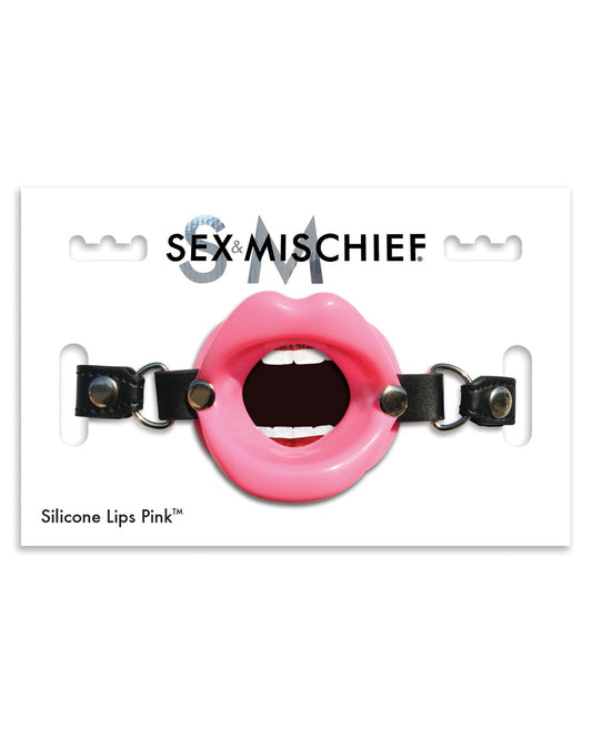 Sex and Mischief Bondage Restraint Silicone Lips Mouth Gag with Adjustable Vegan Leather Strap for Sensual Play