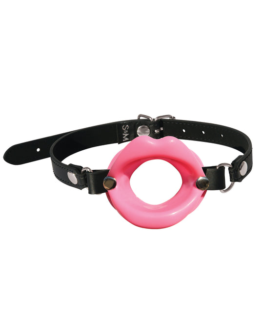 Silicone Lips Open Mouth Gag in Pink with Adjustable Vegan Strap