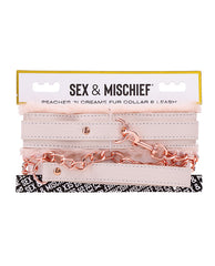 Sex and Mischief Bondage Collar and Leash Soft Faux Fur Rose Gold Hardware for Playful Power Play