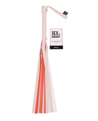 Sex and Mischief Bondage Flogger Peach-Colored Faux Leather Striped Handle for Playful Bedroom Sensation Play