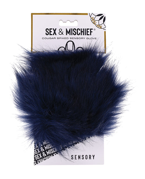 Cougar Bondage Glove with Royal Blue Faux Fur and Gold Spikes for Sensory Play and Teasing Partners