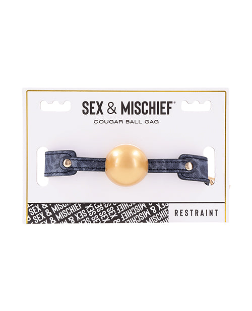 Cougar Ball Gag luxury blue and gold design adjustable strap for enhanced sensory play restraint