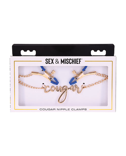 Cougar Bondage Nipple Clamps Gold Chain Adjustable Blue Detailing for Sensation Play