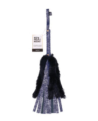 Cougar Faux Fur Flogger with Royal Blue Falls and Gold Accents for Sensation Bondage and Sensual Exploration