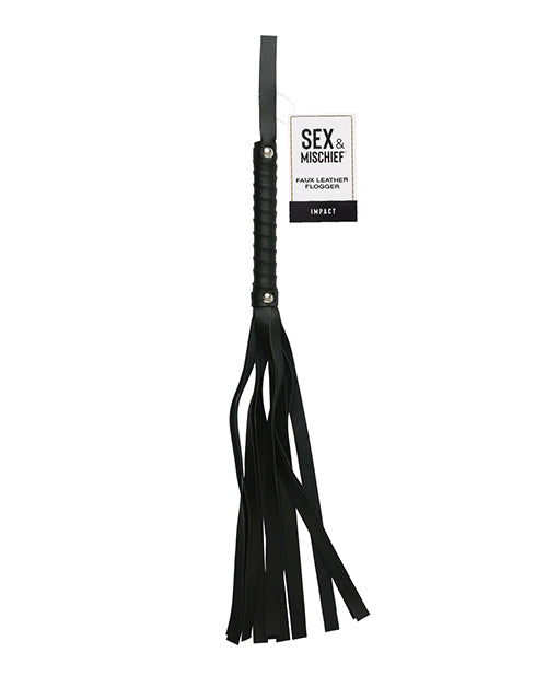 Sex and Mischief Bondage Flogger Black Faux Leather 24-Inch Strands for Sensual Bondage Play